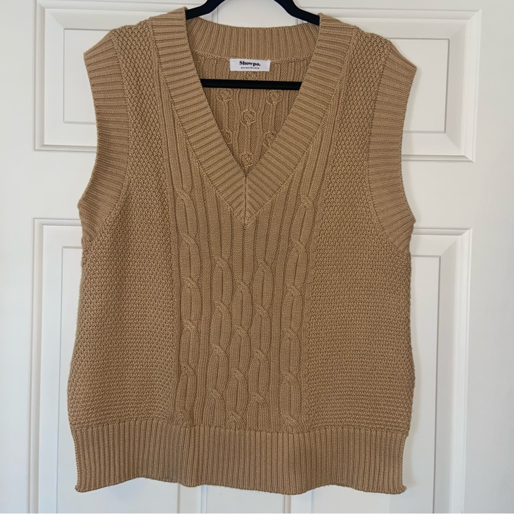 Women's Tan Cable Knit Sweater Vest